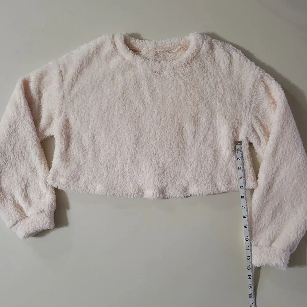 Cozy Cream Fuzzy Cropped Long Sleeve Pullover Top